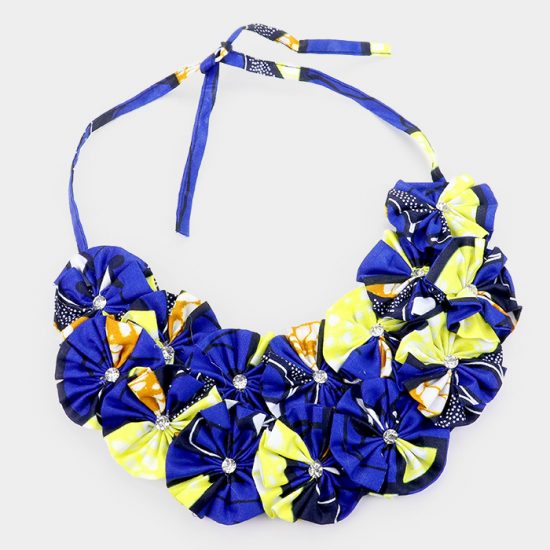 Blue Gold Fabric Necklace