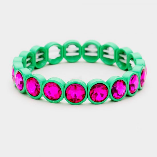 Pink Green Crystal Stretch Bracelet