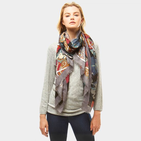 multi-color leave print scarf