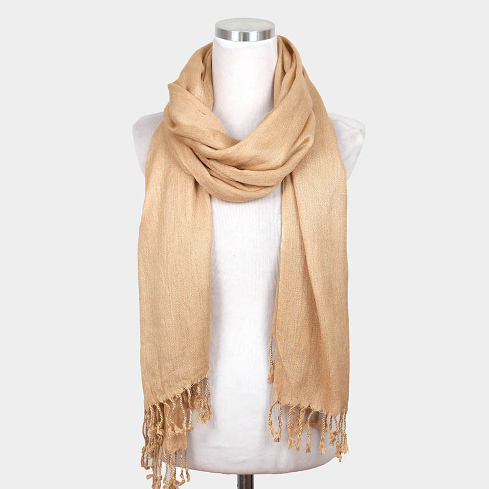 solid crinkle beige scarf