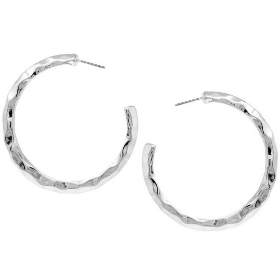 Hammered Hoop Earrings Silver