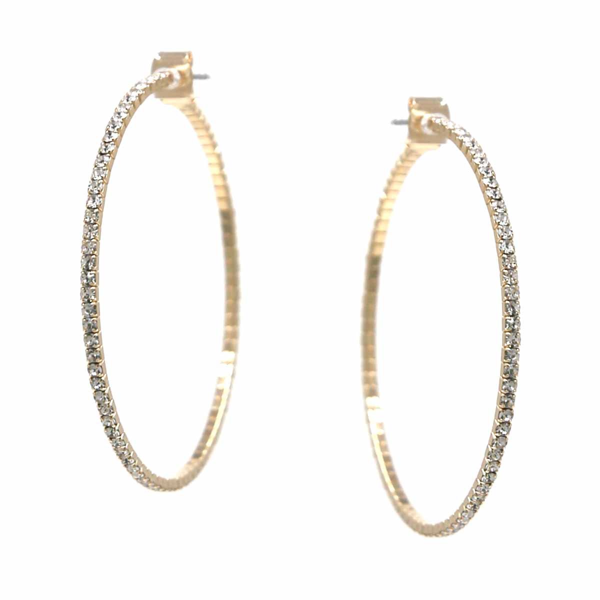 Rhinestone Skinny Hoop Earrings Gold