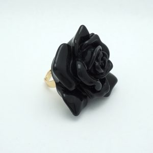 Acrylic Flower Ring in Black Side View 2
