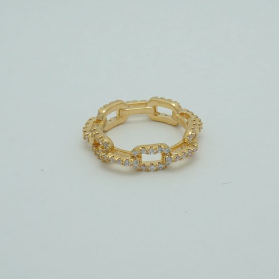 Chain Link Crystal Ring in Gold