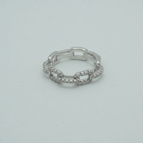 Chain Link Crystal Ring in Silver