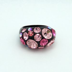 Dome Crystal Ring in Black and Pink