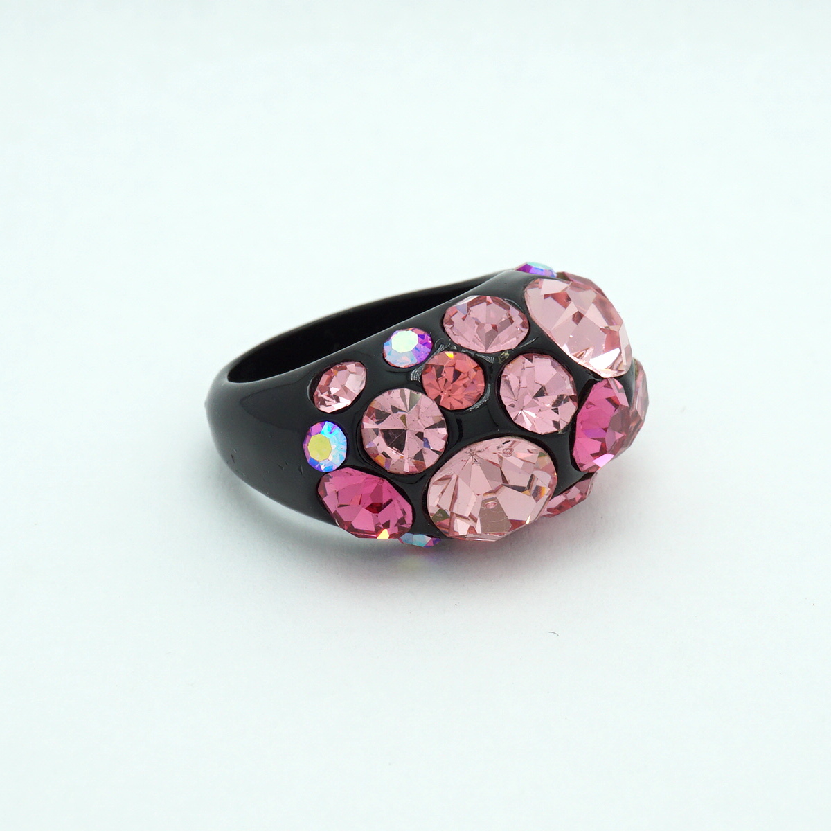 Dome Crystal Ring in Black and Pink Side View