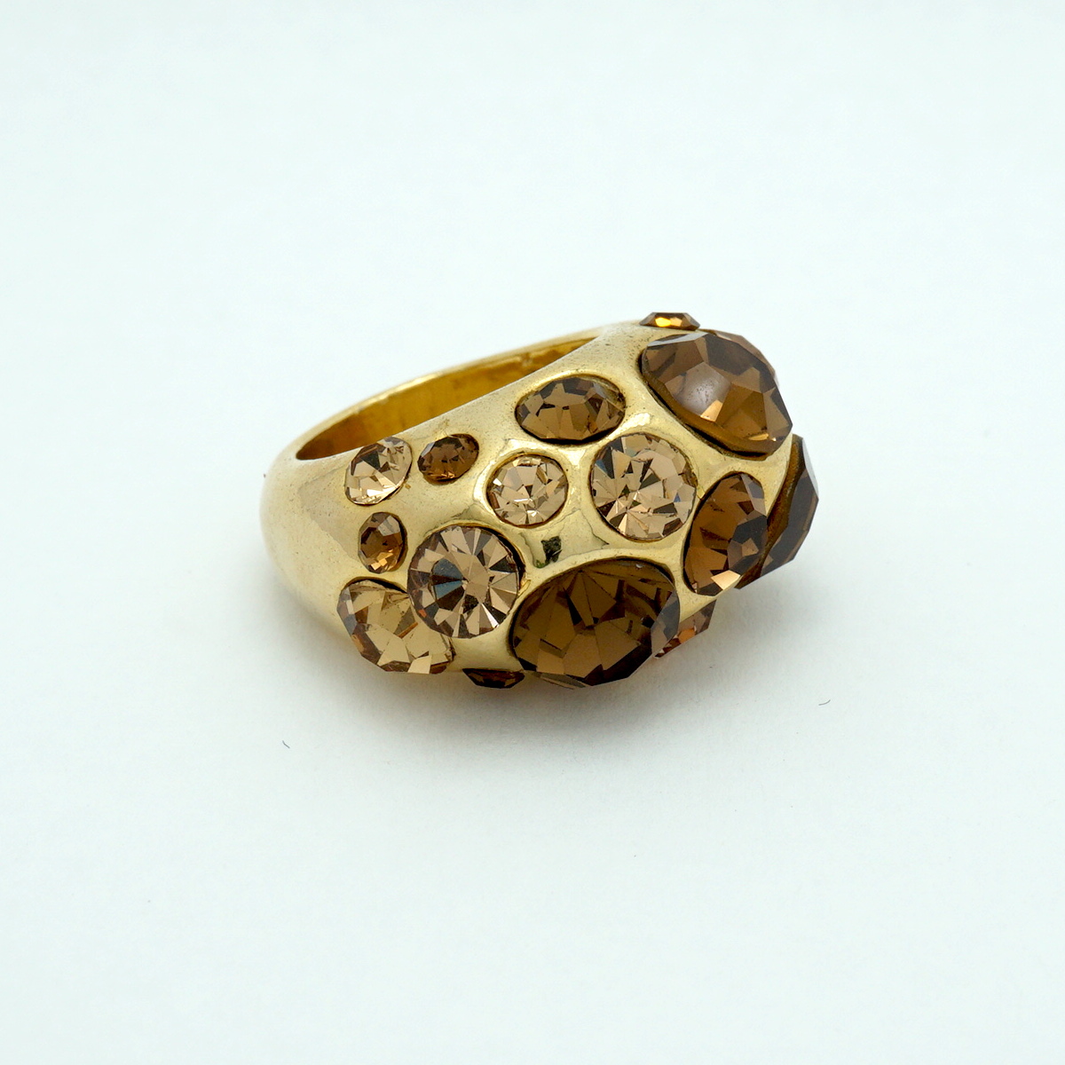 Dome Crystal Ring in Gold and Brown Side View