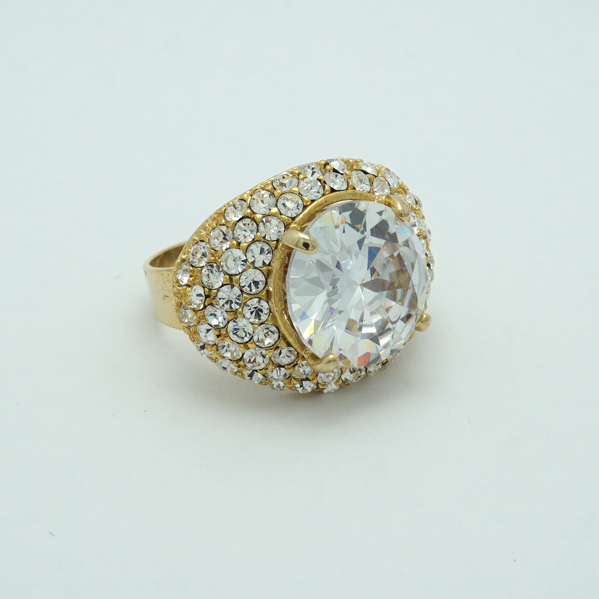 Large Stone Crystal Dome Ring in Gold Side View