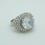 Large Stone Crystal Dome Ring in Silver Side View