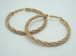 Twisted Rhinestone Gold Silver Hoop Earrings