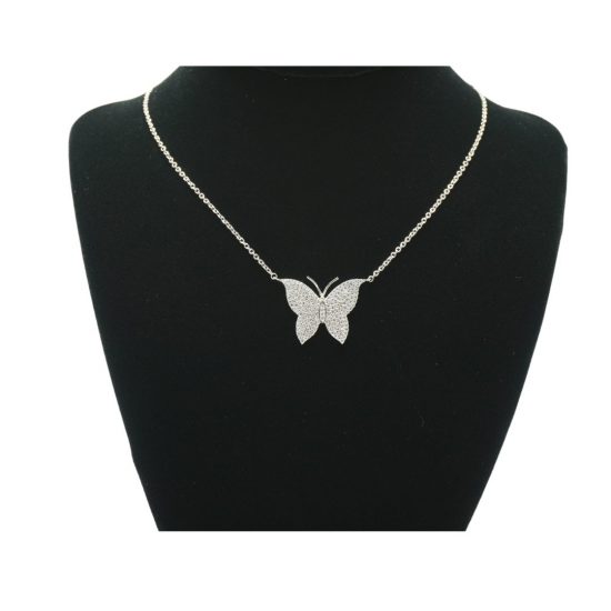 Flat Butterfly Necklace in Silver