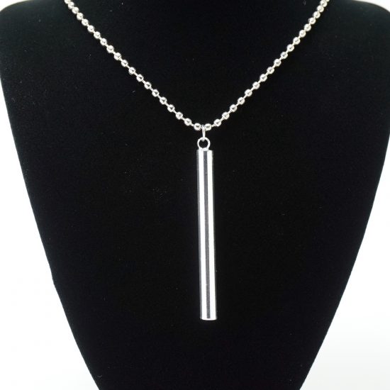 Silver Ball Chain Cylinder Necklace on Stand