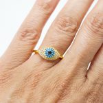 Evil Eye Ring in Gold on Finger