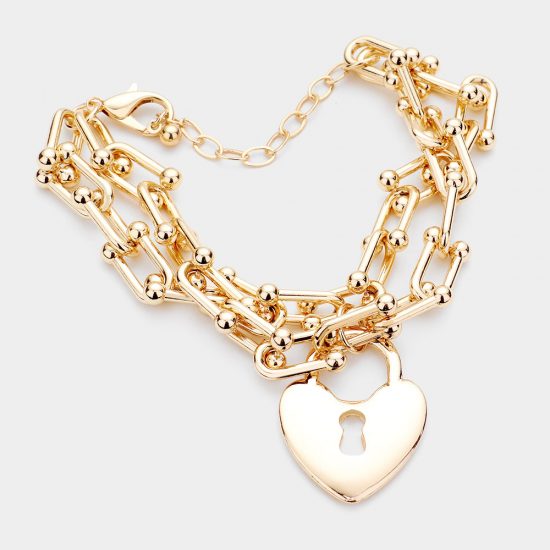 Heart Lock Chain Bracelet in Gold