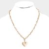 Heart Charm Chain Necklace in Worn Gold on Stand