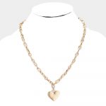 Heart Charm Chain Necklace in Worn Gold on Stand