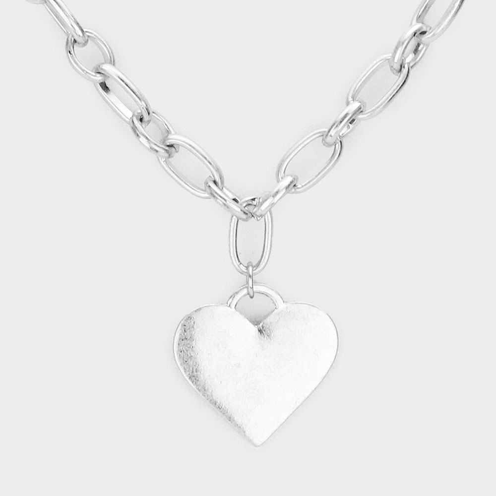 Heart Charm Chain Necklace in Silver