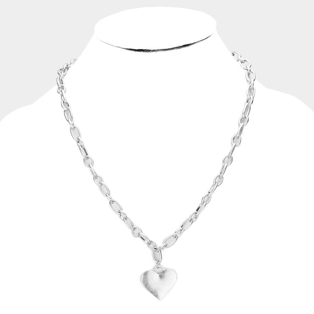 Heart Charm Chain Necklace in Silver on Stand