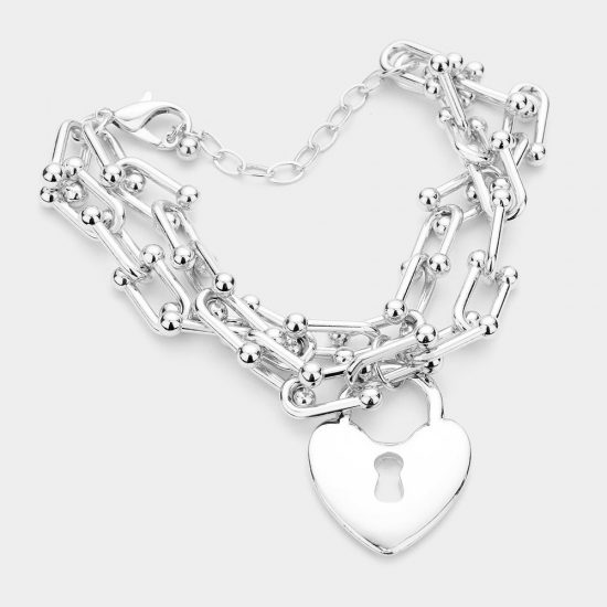 Heart Lock Chain Bracelet in Silver