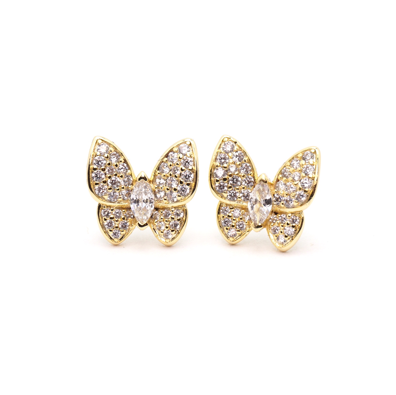 Crystal Stone Butterfly Earrings in Gold
