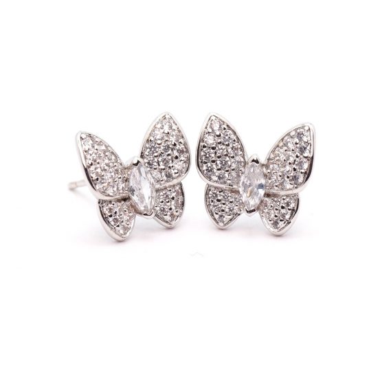 Crystal Stone Butterfly Earrings in Silver