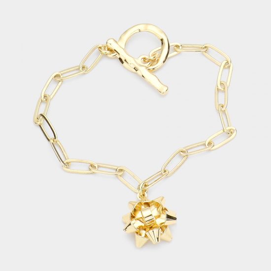 Bow Charm Toggle Bracelet in Gold