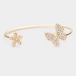 Crystal Butterfly and Flower Cuff Bracelet in Gold