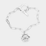 Bow Charm Toggle Bracelet in Silver