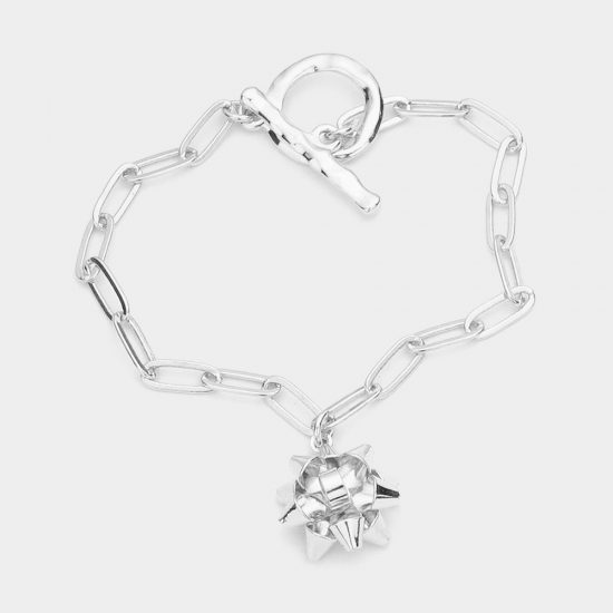 Bow Charm Toggle Bracelet in Silver