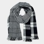Reversible Plaid Check Patterned Scarf Black/White