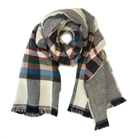 Reversible Plaid Check Patterned Scarf Frayed Edge Scarf