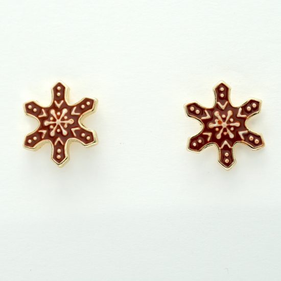 Gingerbread Snowflake Enamel Earrings