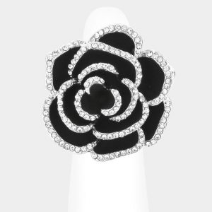 Black Crystal Rose Flower Ring