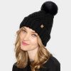 Cable Knit Beanie with Faux Pom Pom Black