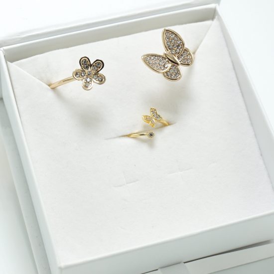Crystal Butterfly Cuff and Floating Butterfly Ring in Gold