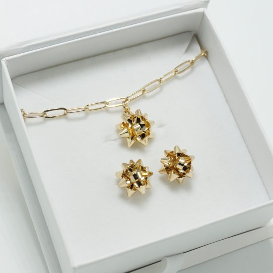 Gold Bow Bracelet and Earrings Set