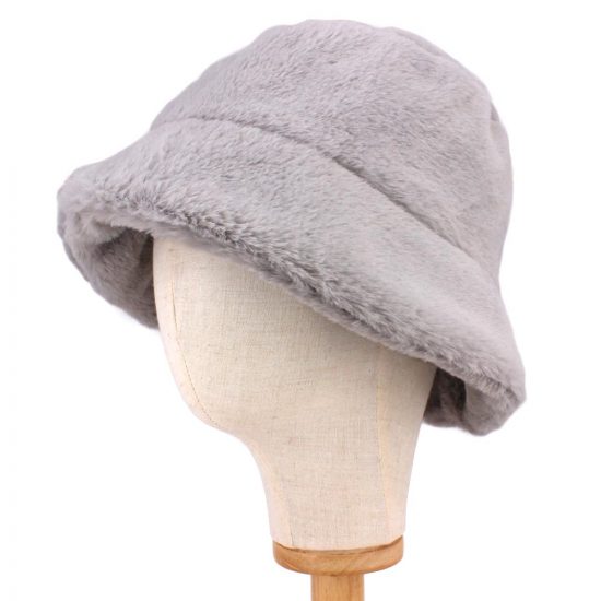 Faux Fur Bucket Hat in Grey