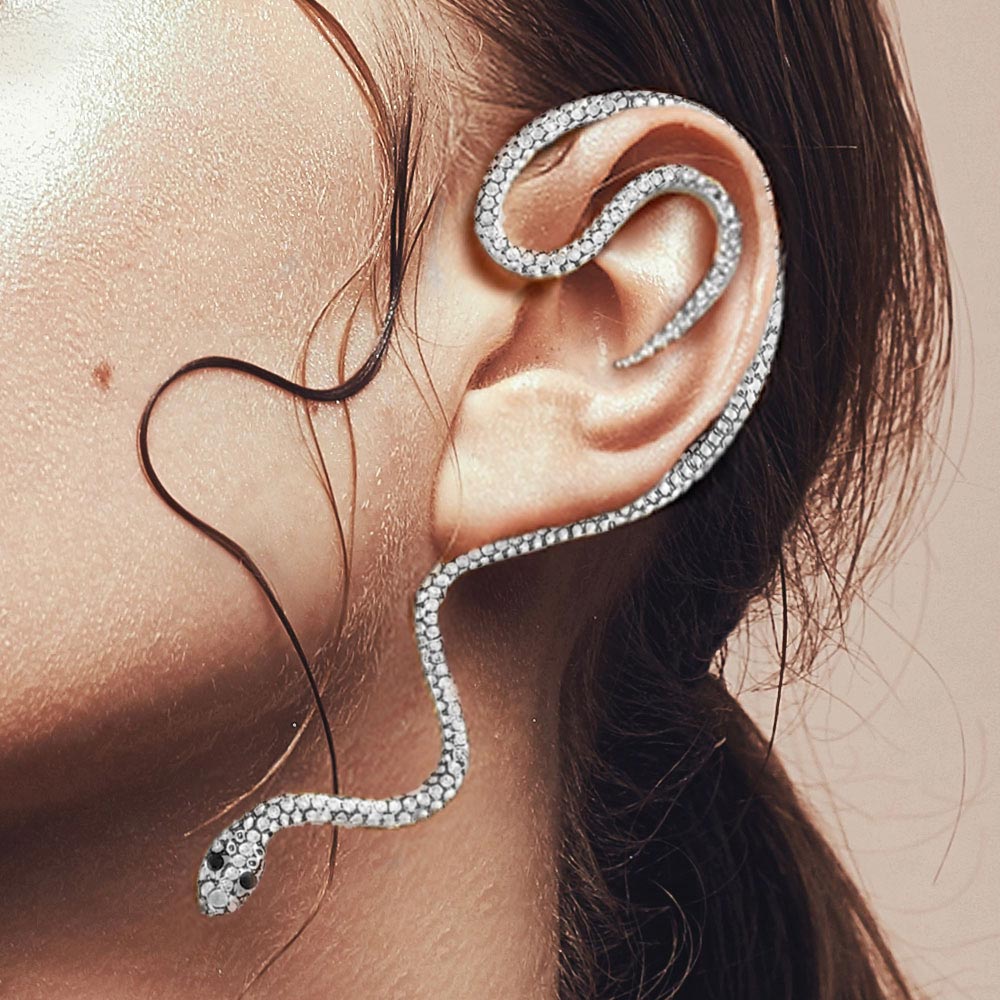 Snake Cuff Earring in Silver on Ear