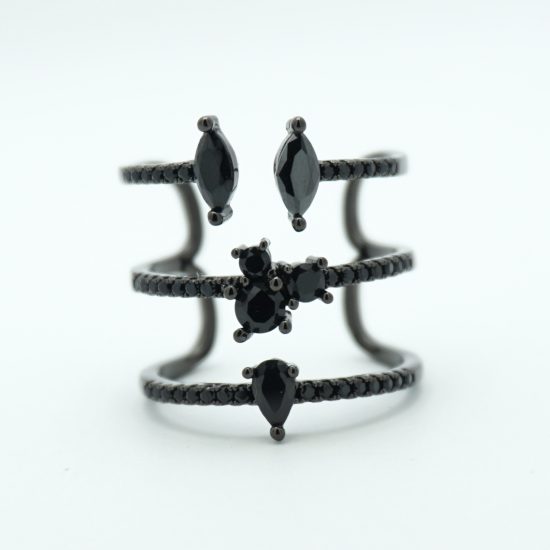 Three Tier Black Crystal Ring Front View