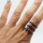 Three Tier Black Crystal Ring on Finger