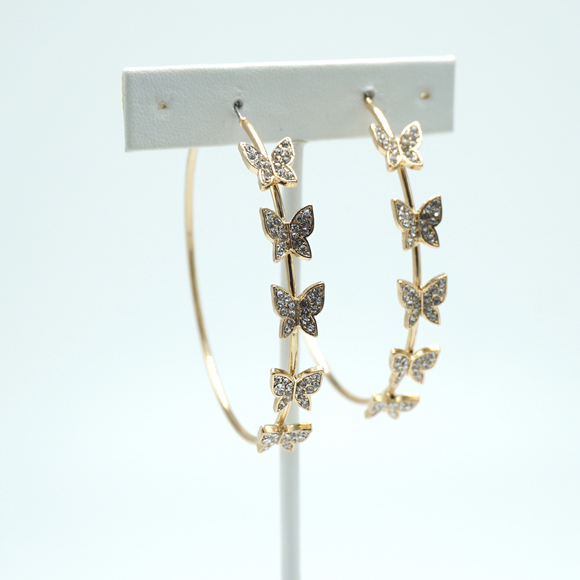 Crystal Butterfly Hoop Earrings Gold