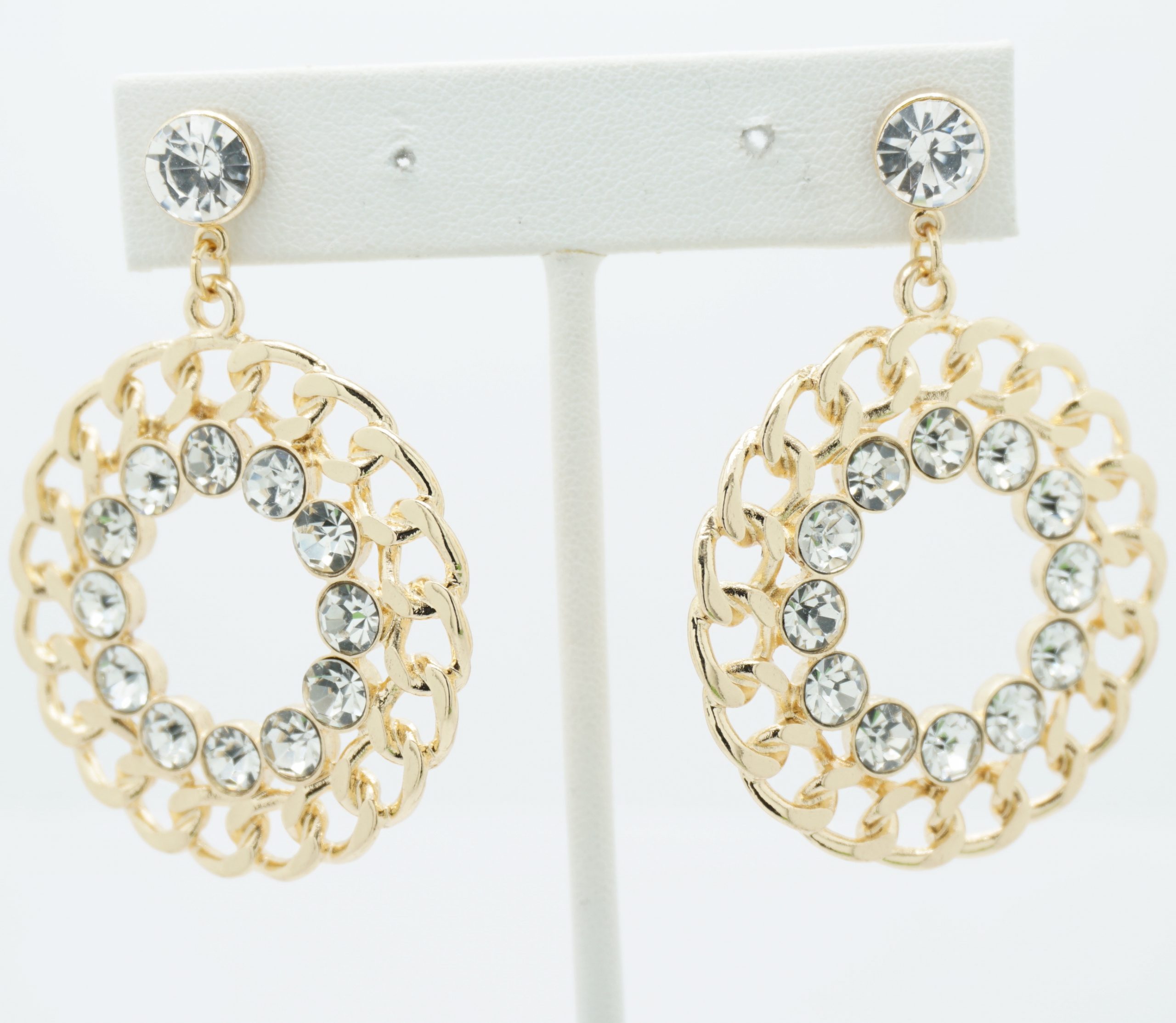 Crystal Chain Earrings Gold