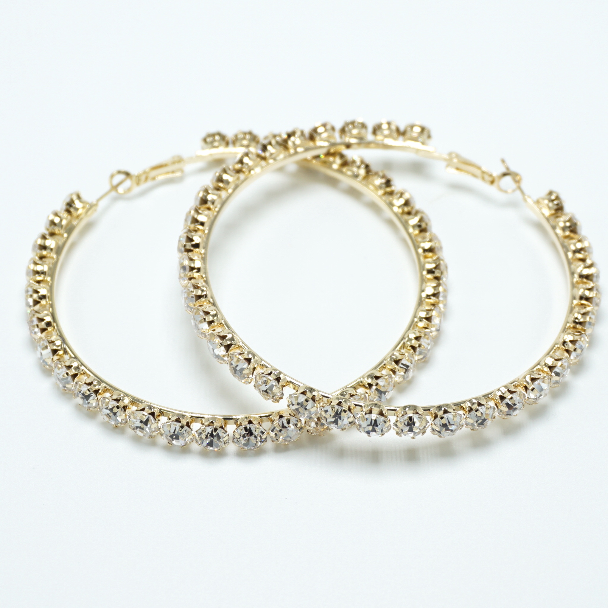 Large Crystal Hoop Earrings Gold
