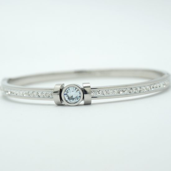 Band Crystal Center Stone Bracelet in Silver
