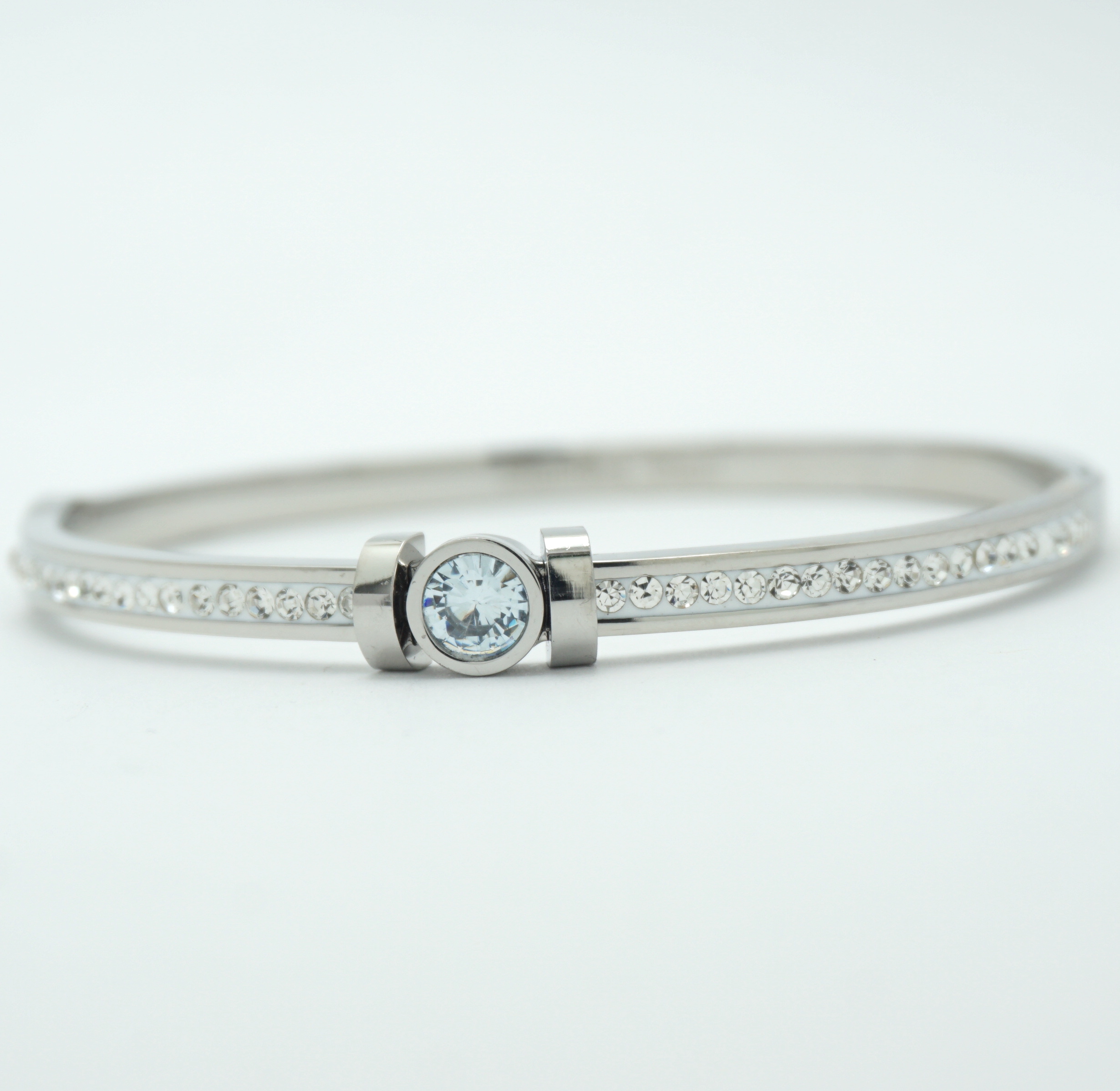 Band Crystal Center Stone Bracelet in Silver