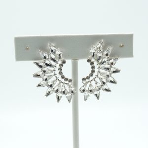 Crystal Fan Earrings in Silver
