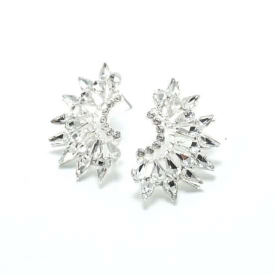Crystal Fan Earrings in Silver