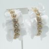 Fabric Flower Crystal Hoop Earrings in White