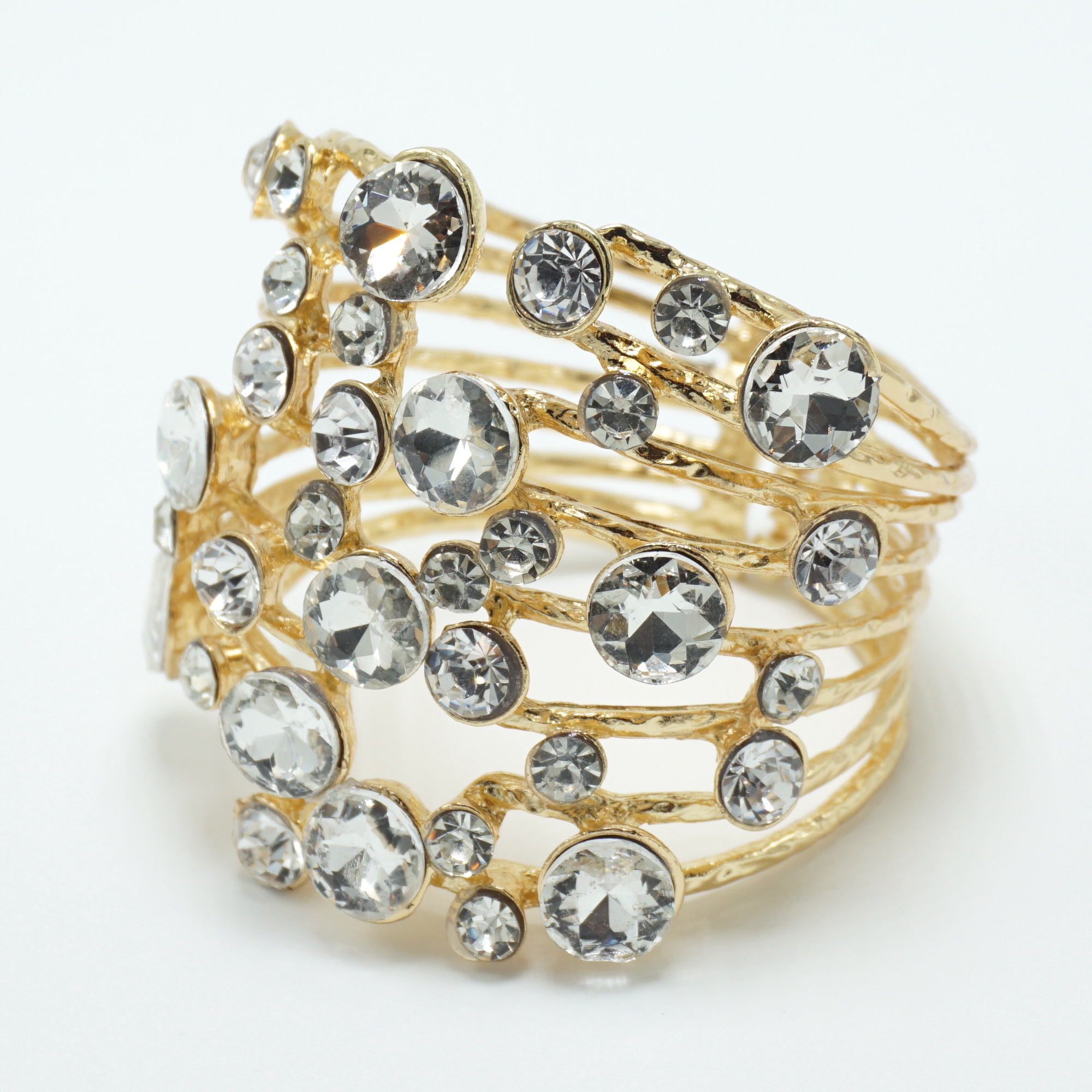 Gold Clear Crystal Cluster Bracelet